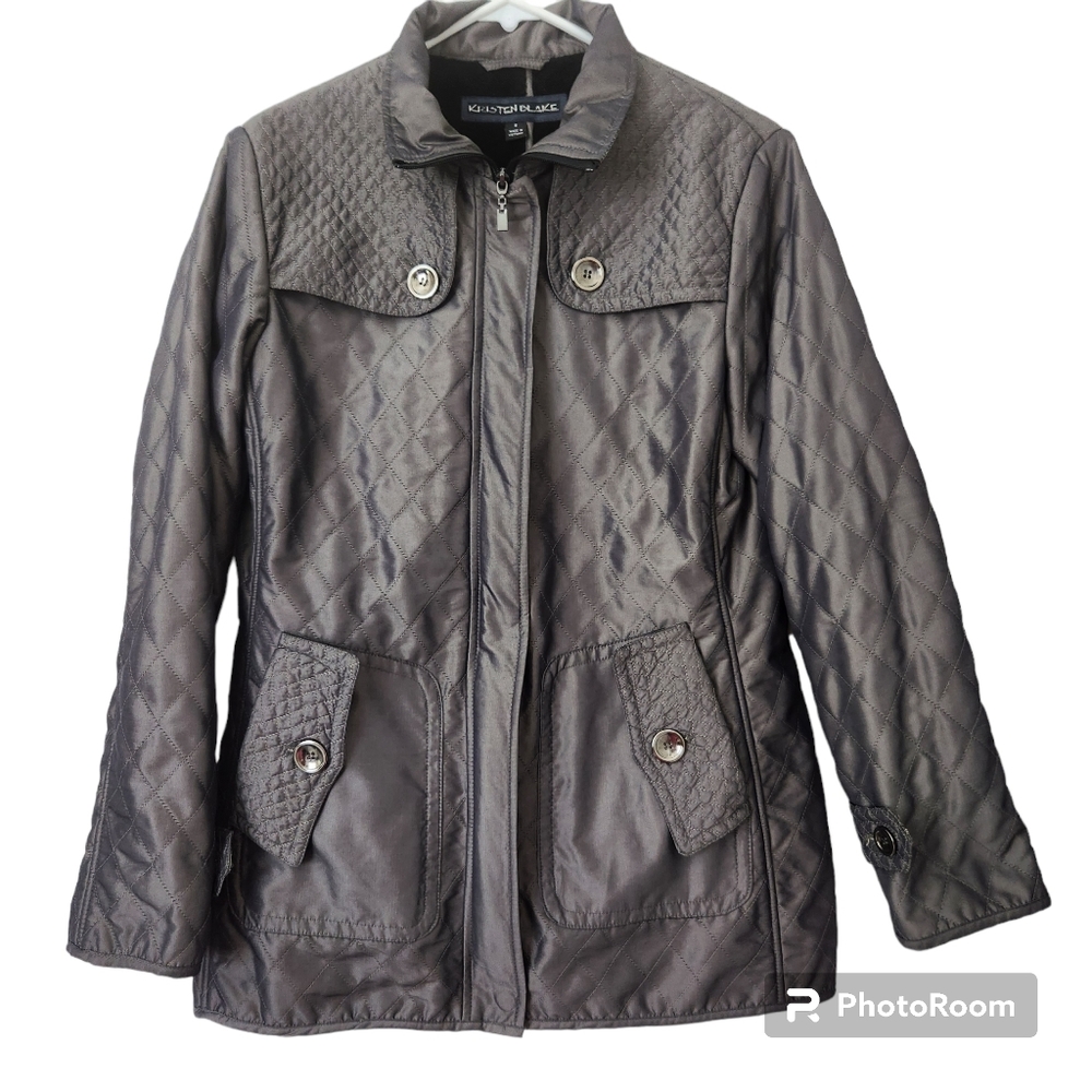 Kristen Blake Metallic/Pewter Quilted Minky Lined Water Resistant Parka Jacket S